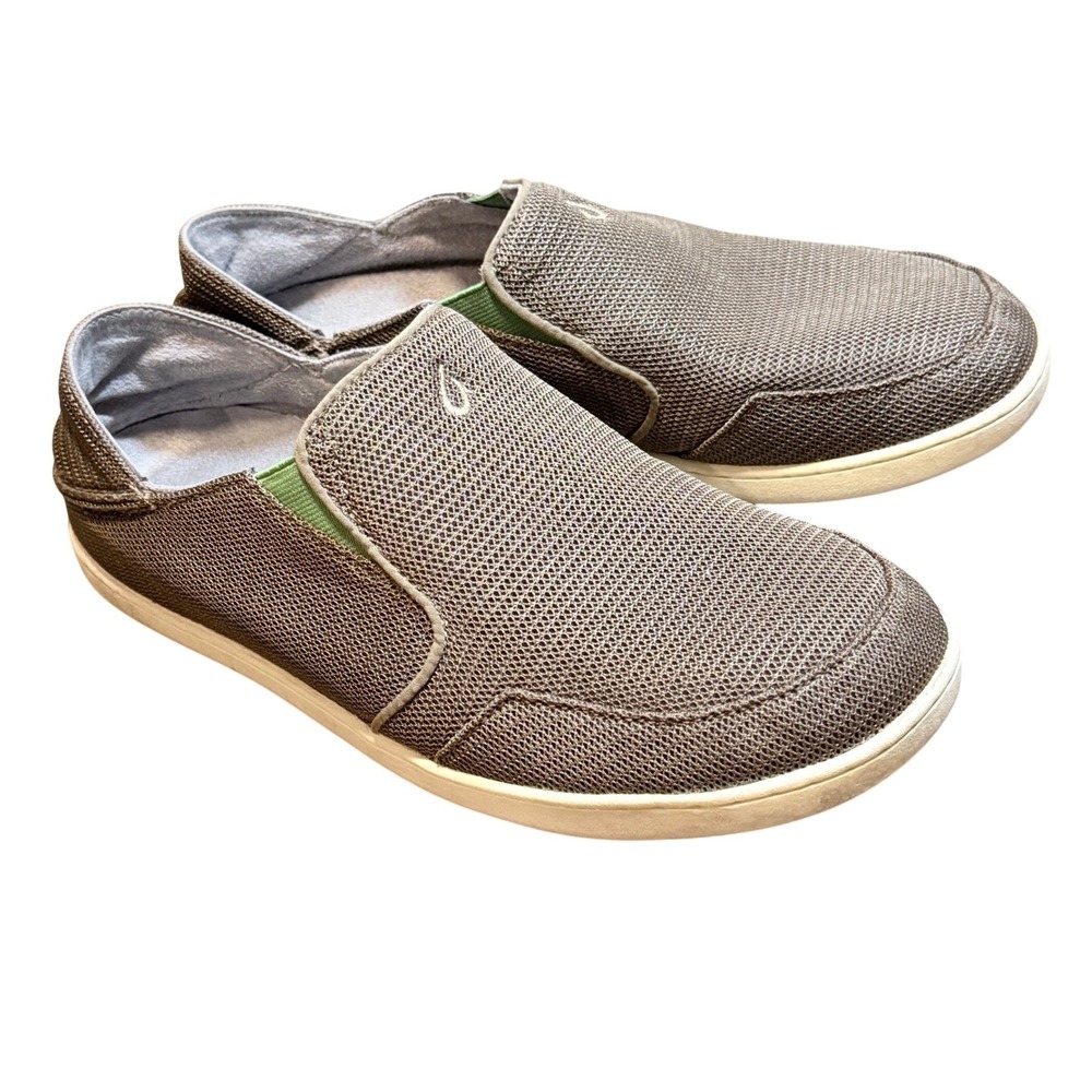 OluKai Mens Nohea Mesh Loafter Shoes, Mustang Brown/Lime, 9.5